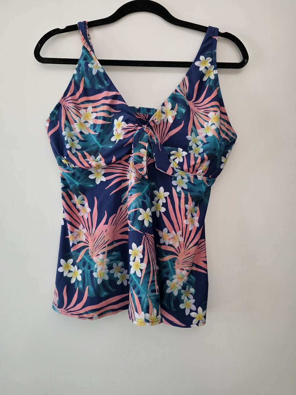 Navy Tropical Floral Tankini with Front Tie